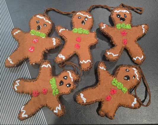 Christmas Tree Felt Decorations Handmade Bitten Gingerbread Men
